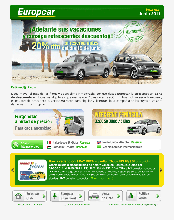 conceptualización creativa para campañas de banners & newsletters y comunicación digital para Europcar