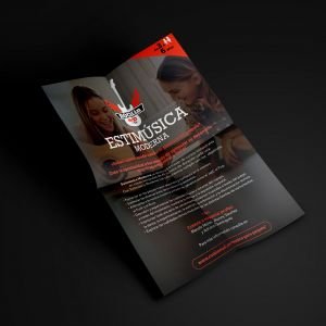 Diseño de flyer para publicidad escuela de música rock in madrid agencia creativa